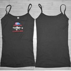 DSA tank top spaghetti strap black, embroided DSA logo on center junior size