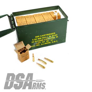 DS Arms 5.56X45 MM M193 Ammunition - 55 Gr. FMJ - 800 Rounds - 40 Boxes - Ammo Can