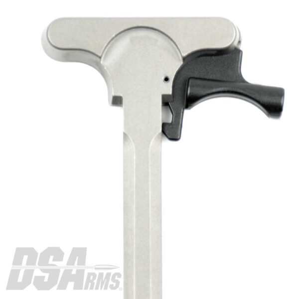 DSA AR15 Forged Alloy Charging Handle with WarZ Extended Latch - NPE Nickel Phosphate Coating - Image 4