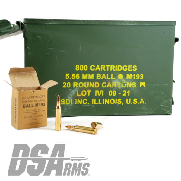DS Arms 5.56X45 MM M193 Ammunition - 55 Gr. FMJ - 800 Rounds - 40 Boxes - Ammo Can - Image 3