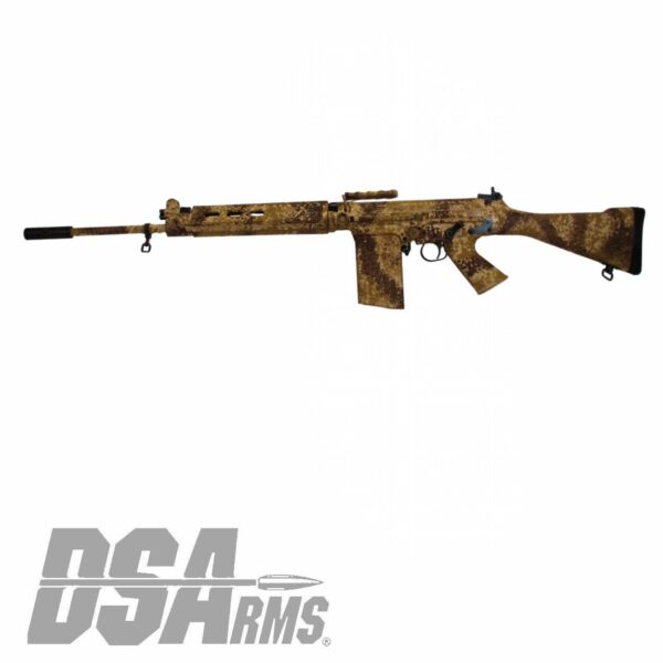 DSA SA58 21" Desert Tracker Rifle - Traditional Profile Barrel - Fixed Stock - Custom FDE Camo Finish