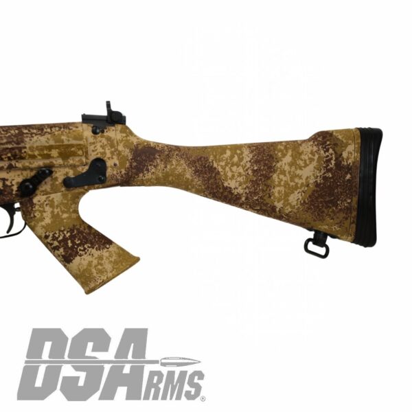 DSA SA58 21" Desert Tracker Rifle - Traditional Profile Barrel - Fixed Stock - Custom FDE Camo Finish - Image 5