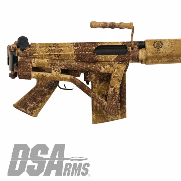 DSA SA58 18" PARA Desert Tracker Rifle - Traditional Profile Barrel - Side Folding Stock - Custom FDE Camo Finish - Image 9